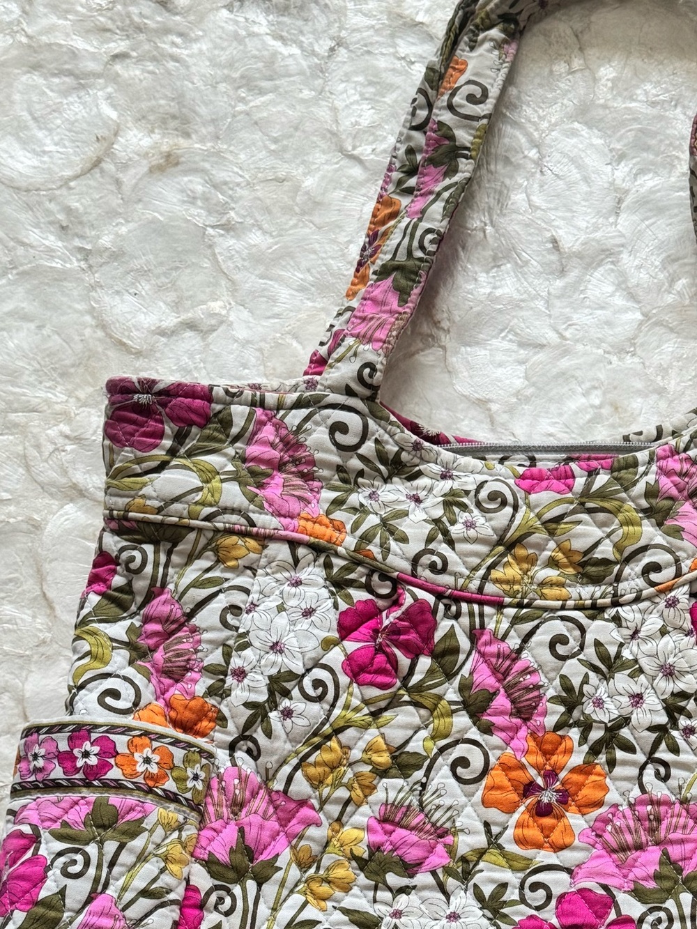 Vera Bradley Quilted Floral Tote in Pink, Orange & Green